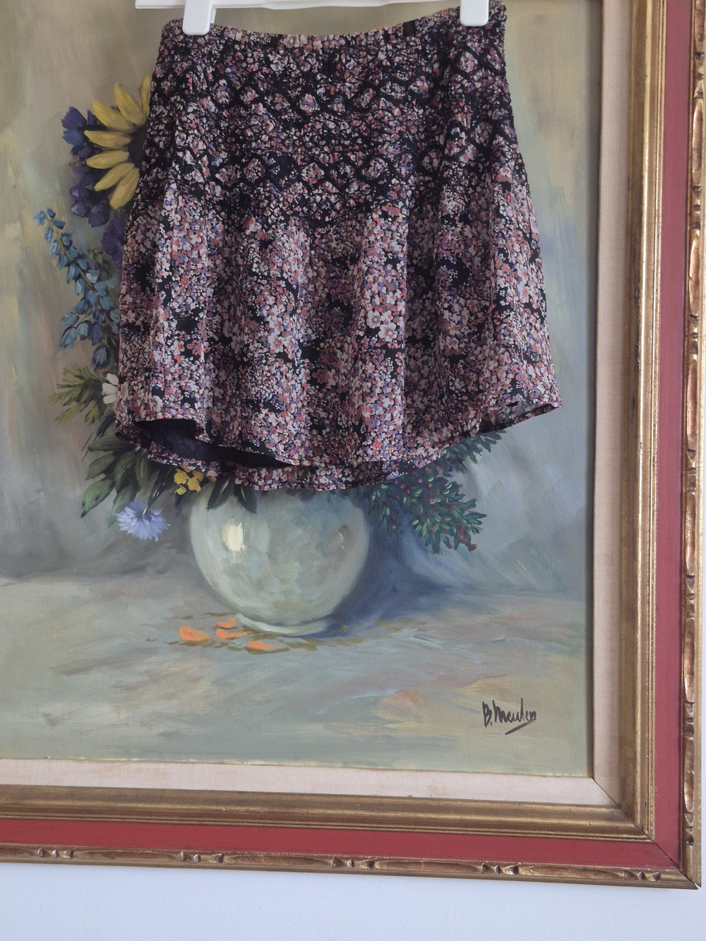 Ulla Johnson Black Floral Mini Skirt with Pink and Cream Details